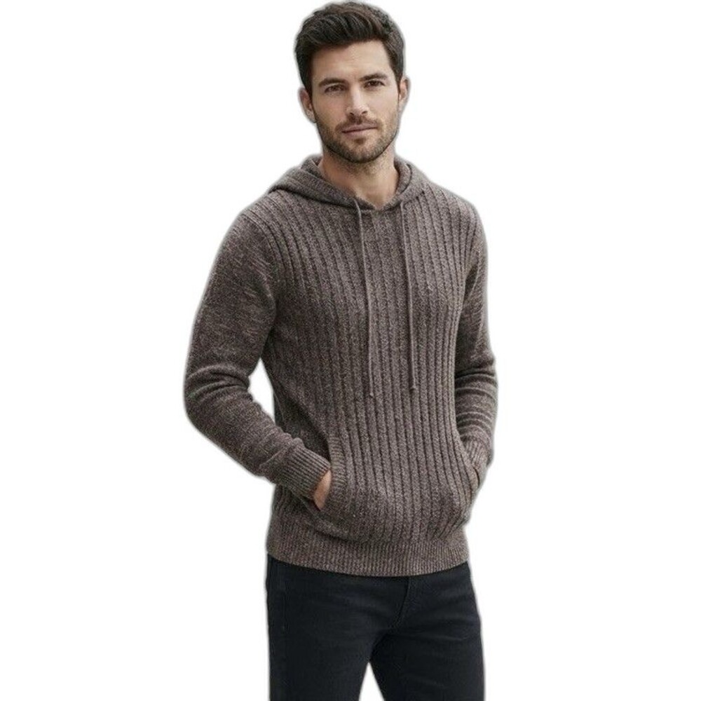 NWOT Sebastian Cooper men's ribbed knit pullover hoodie brown 100% cotton size M